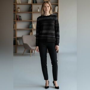 NWOT, Reitmans, Classic Black & Gray Striped Crewneck Sweater, XL